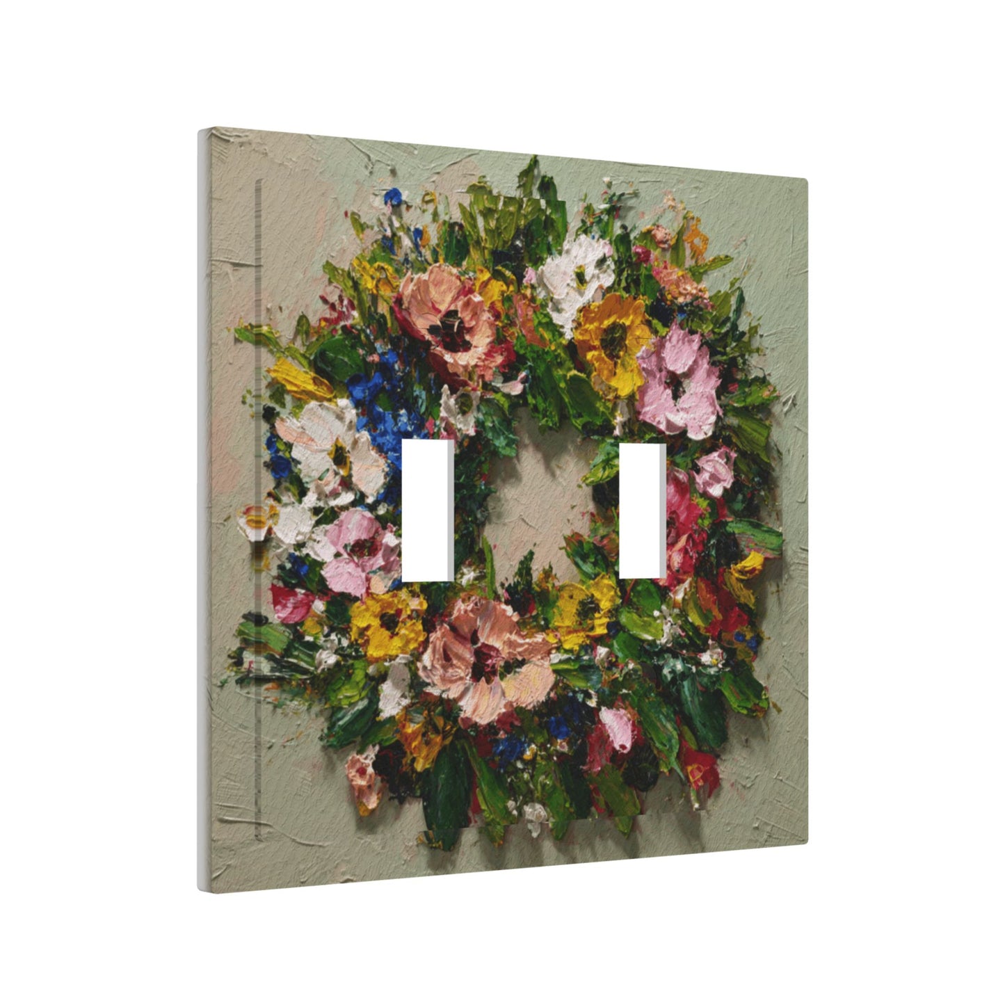 Modern Leather Texture Double Toggle Light Switch Plate – Artistic Floral Wreath Design