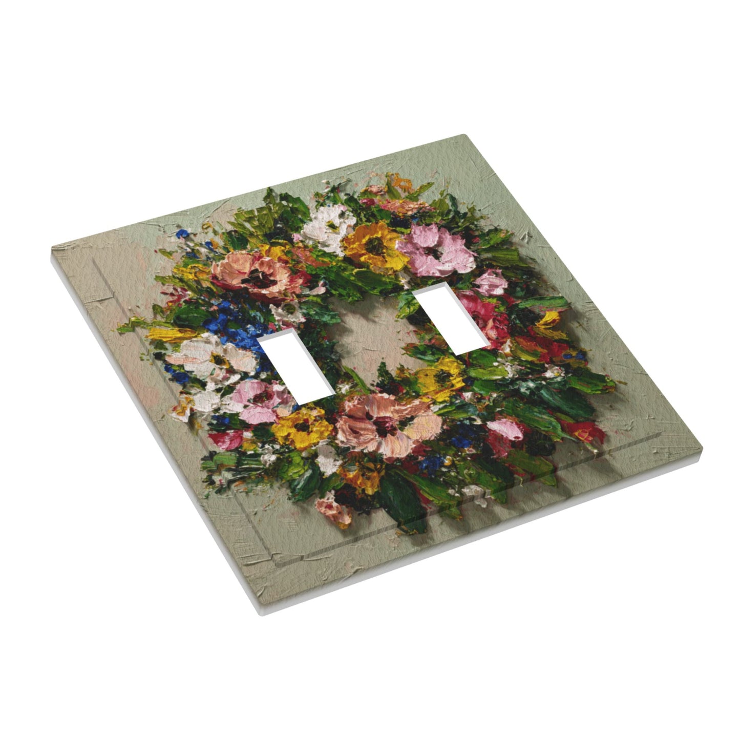 Modern Leather Texture Double Toggle Light Switch Plate – Artistic Floral Wreath Design