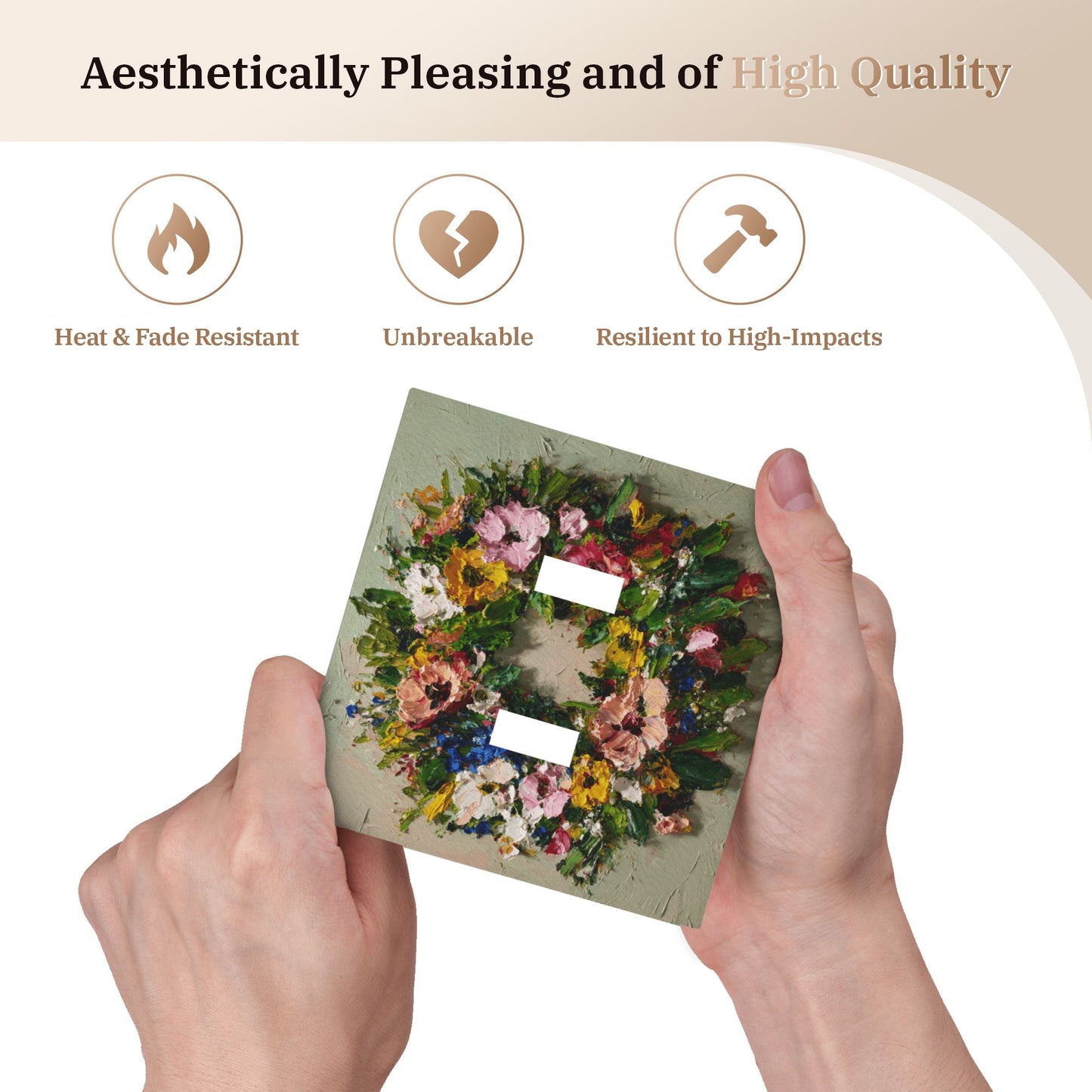 Modern Leather Texture Double Toggle Light Switch Plate – Artistic Floral Wreath Design