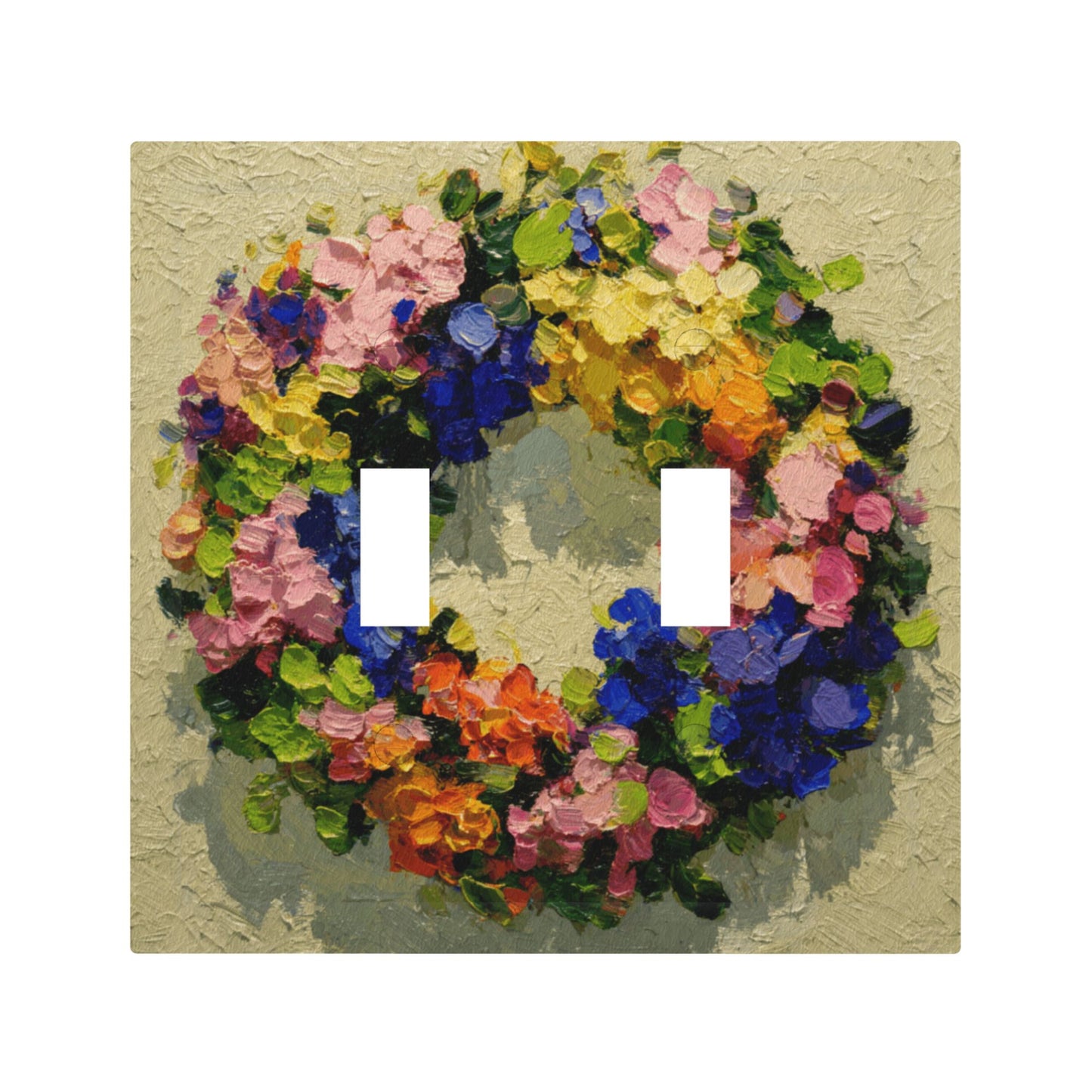 Modern Leather Texture Double Toggle Switch Plate – Colorful Floral Wreath Artistic Wall Cover