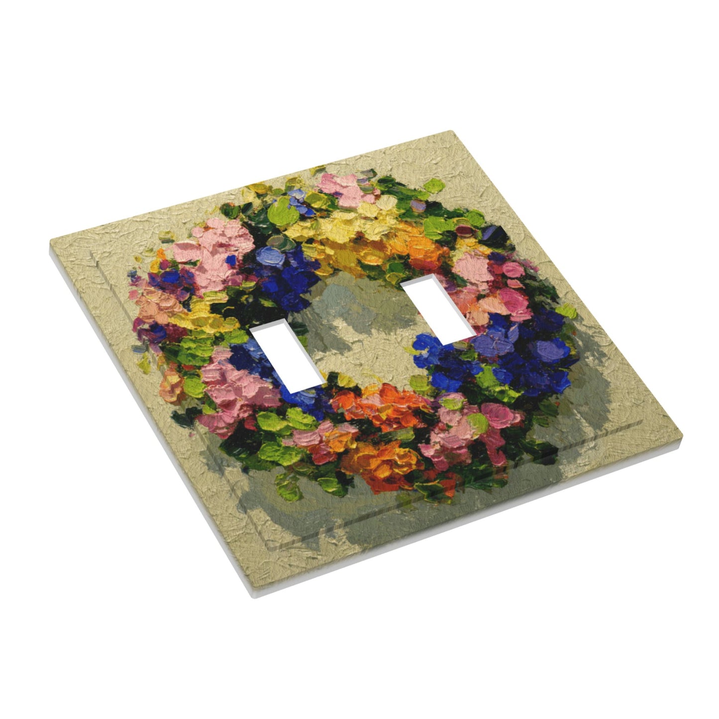 Modern Leather Texture Double Toggle Switch Plate – Colorful Floral Wreath Artistic Wall Cover