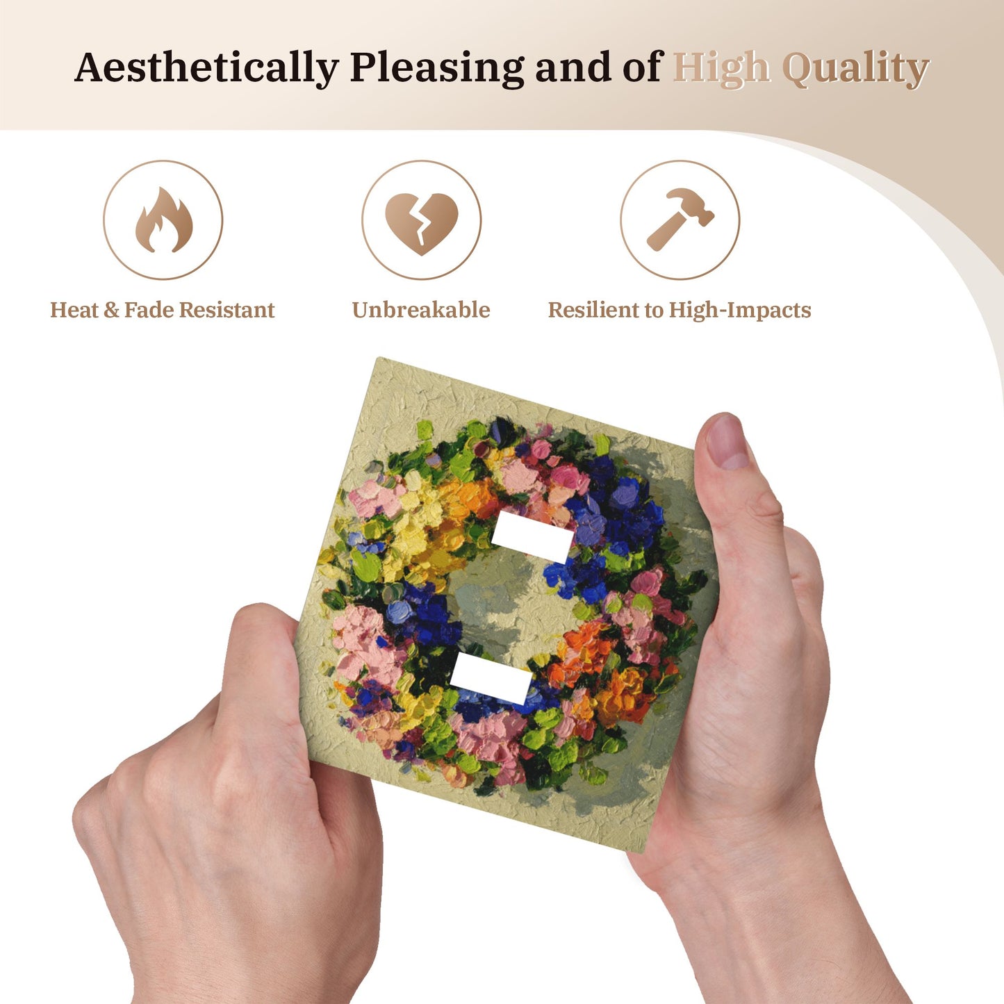 Modern Leather Texture Double Toggle Switch Plate – Colorful Floral Wreath Artistic Wall Cover