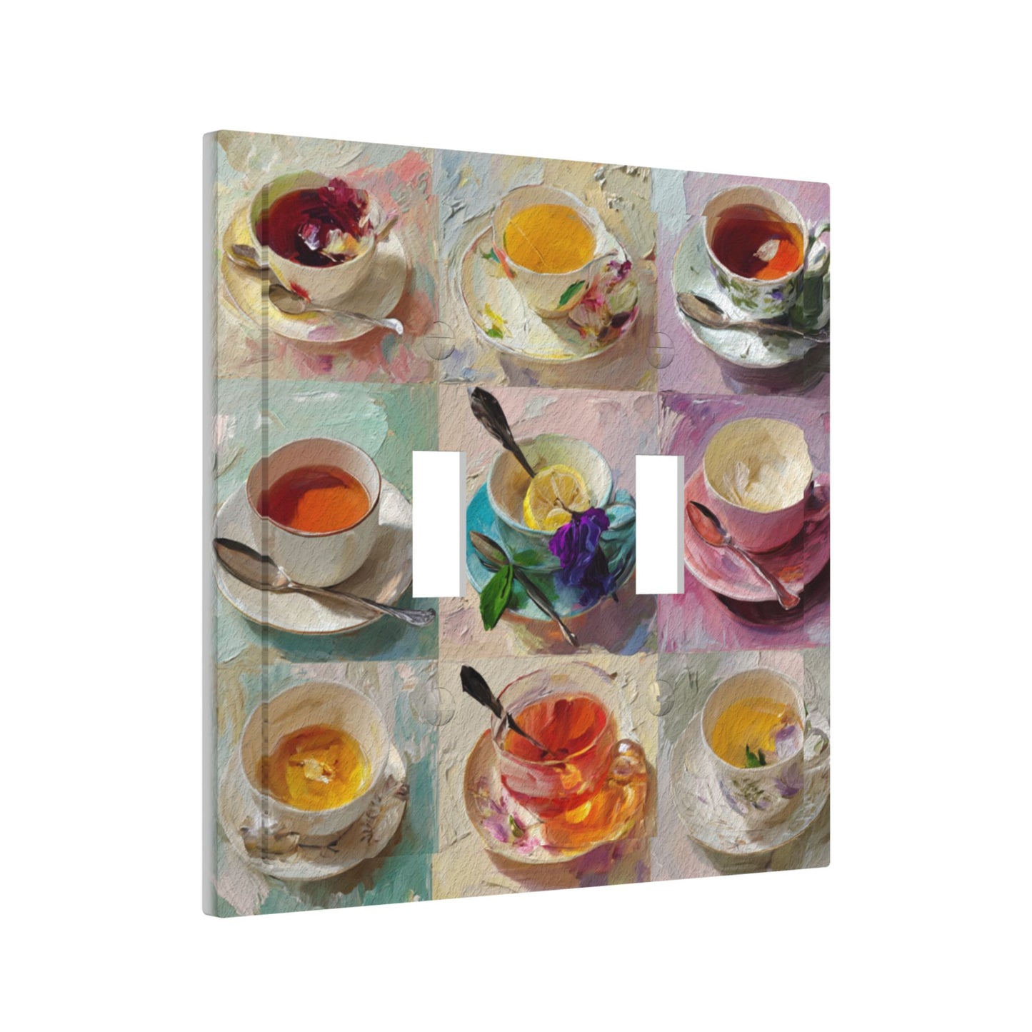 Modern Leather Texture Double Toggle Switch Plate – Artistic Teacup Design Wall Cover