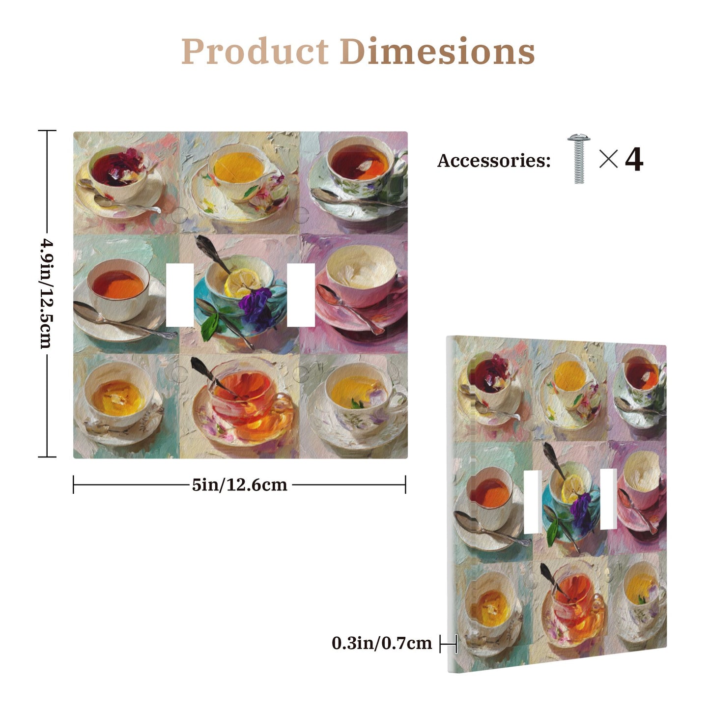 Modern Leather Texture Double Toggle Switch Plate – Artistic Teacup Design Wall Cover
