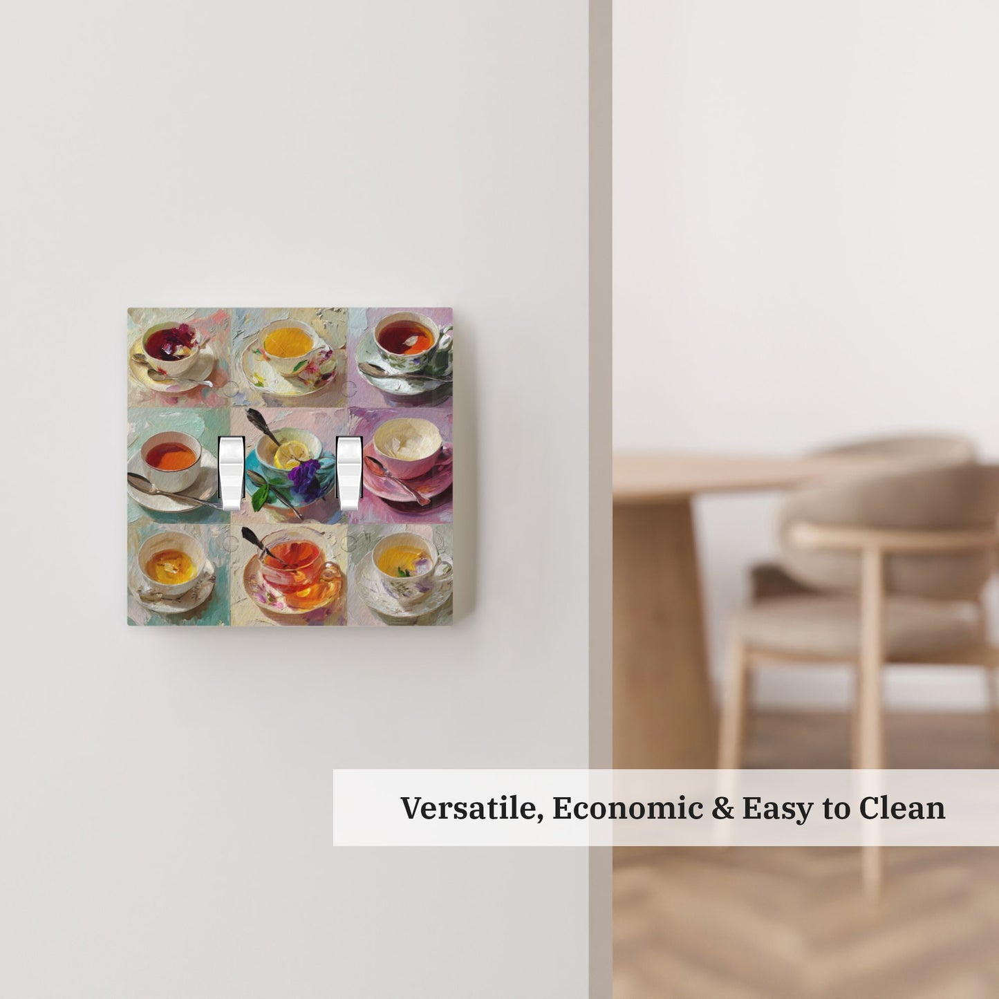 Modern Leather Texture Double Toggle Switch Plate – Artistic Teacup Design Wall Cover