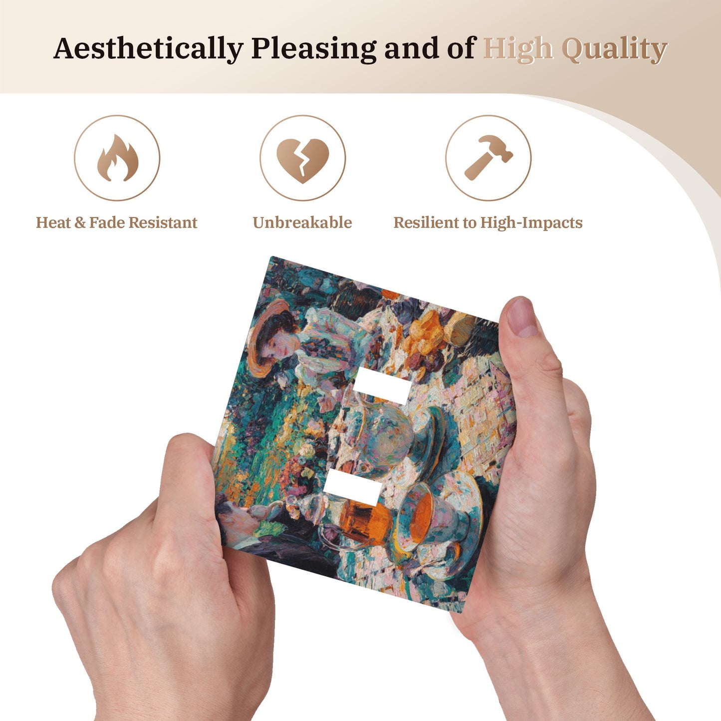 Modern Leather Texture Double Toggle Switch Plate – Artistic Garden Tea Party Oil Painting Design
