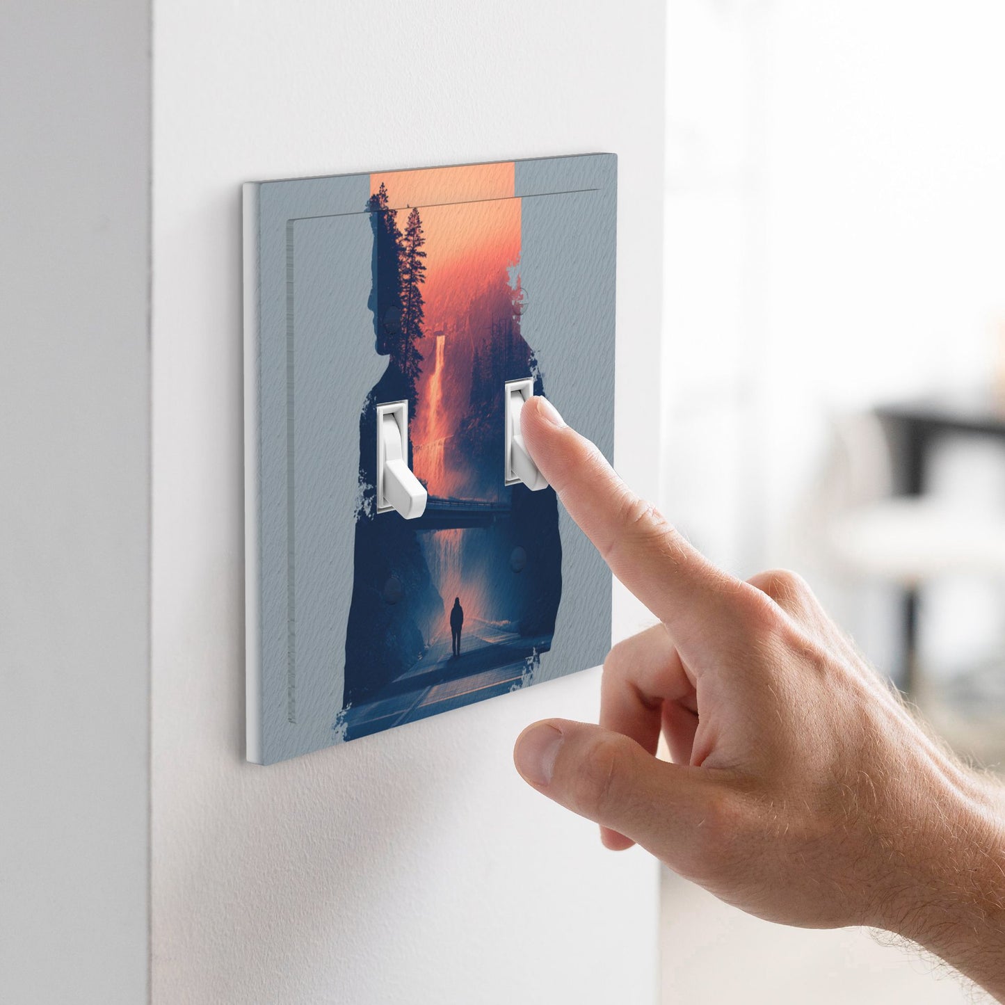 Modern Leather Texture Double Toggle Switch Plate – Abstract Nature Silhouette Art Design