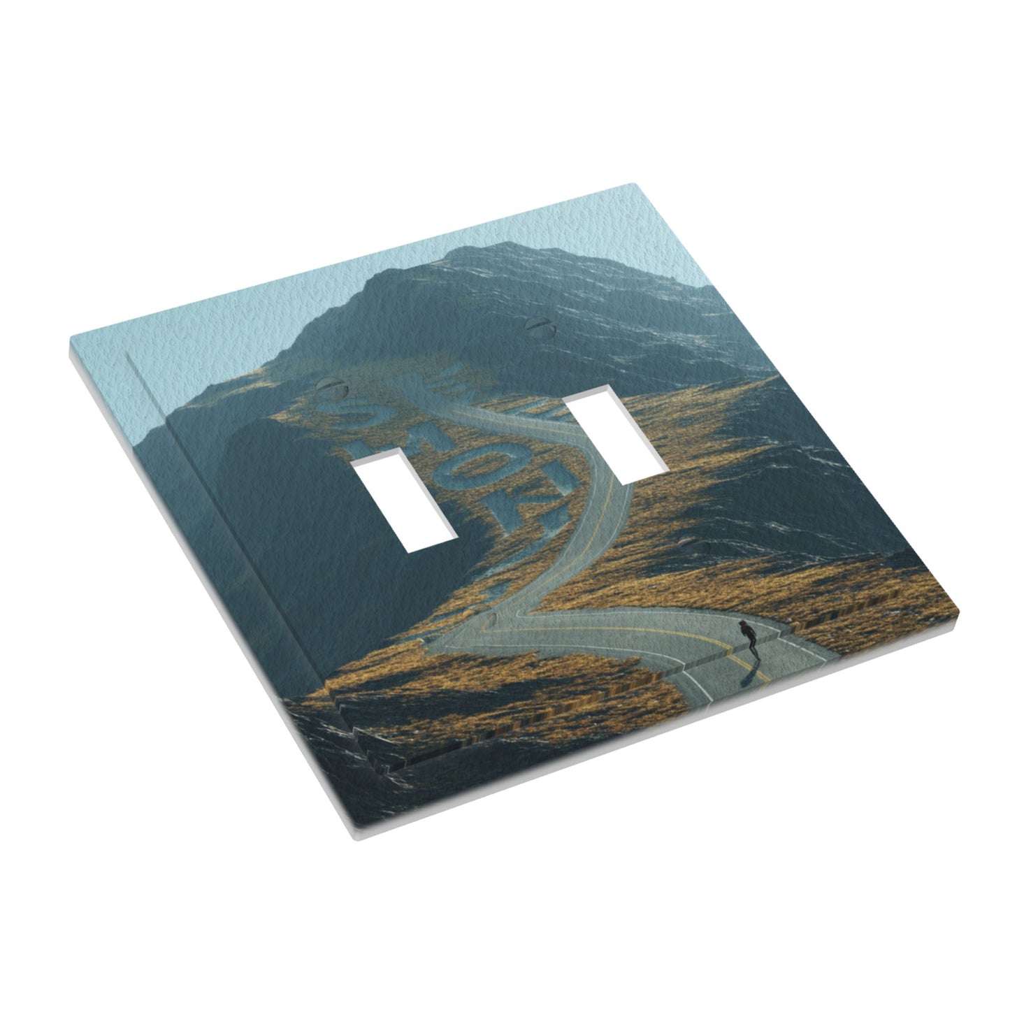 Modern Leather Texture Double Toggle Switch Plate – Winding Mountain Road & Climber Art Design