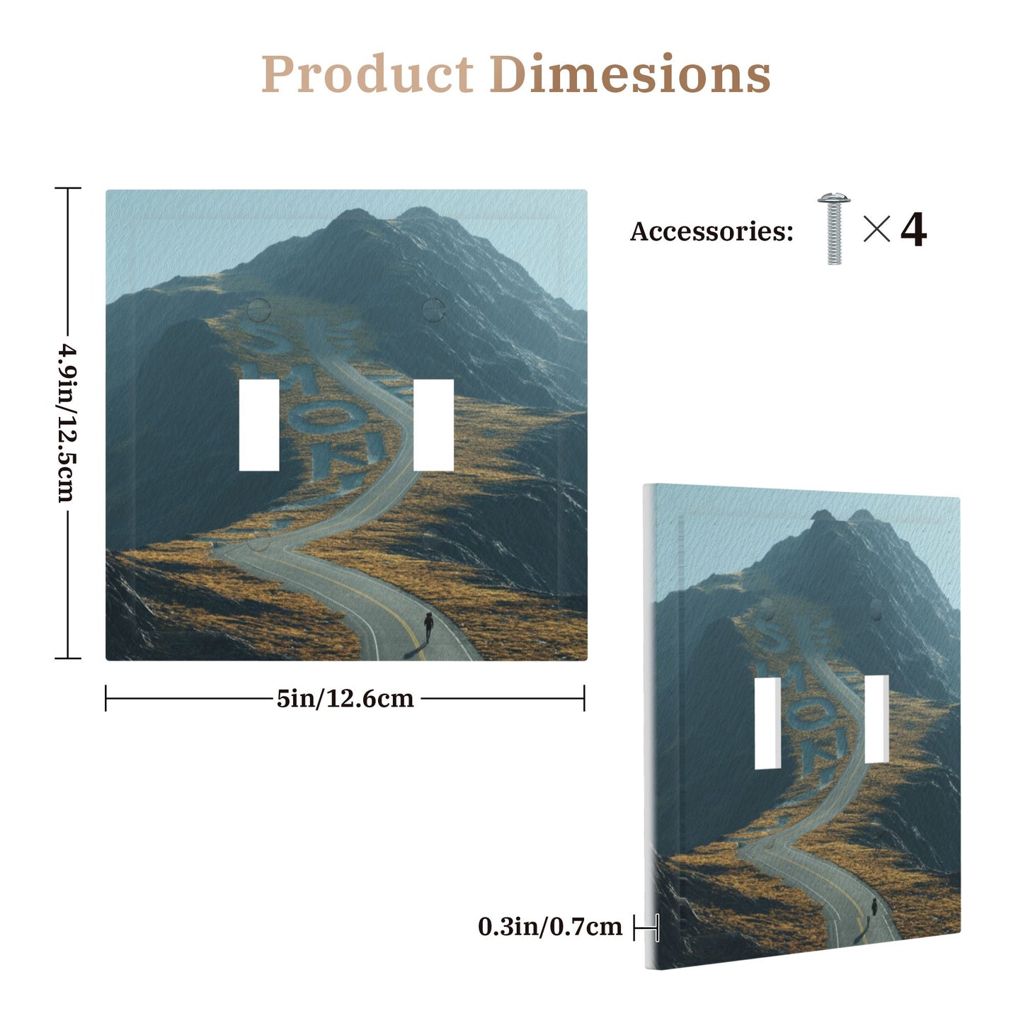 Modern Leather Texture Double Toggle Switch Plate – Winding Mountain Road & Climber Art Design