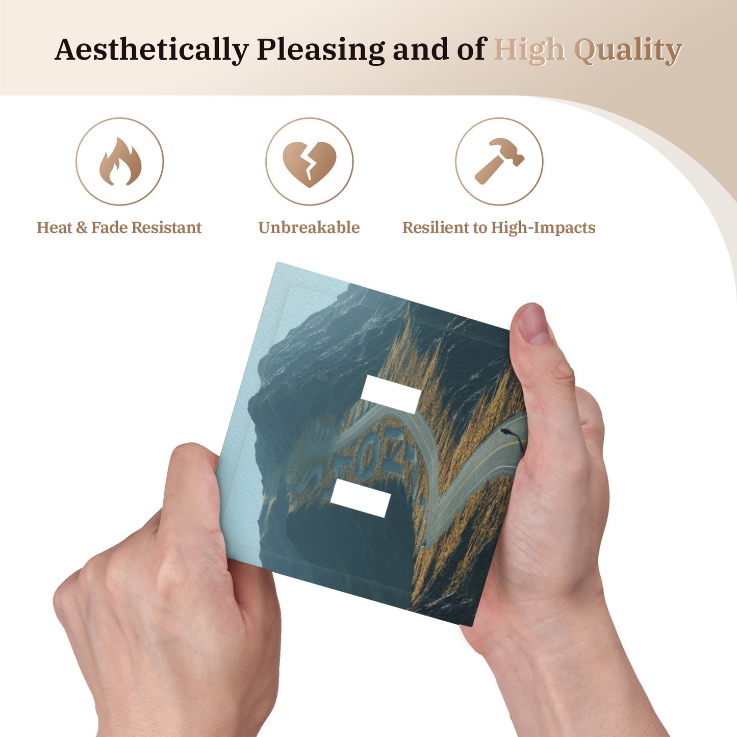 Modern Leather Texture Double Toggle Switch Plate – Winding Mountain Road & Climber Art Design