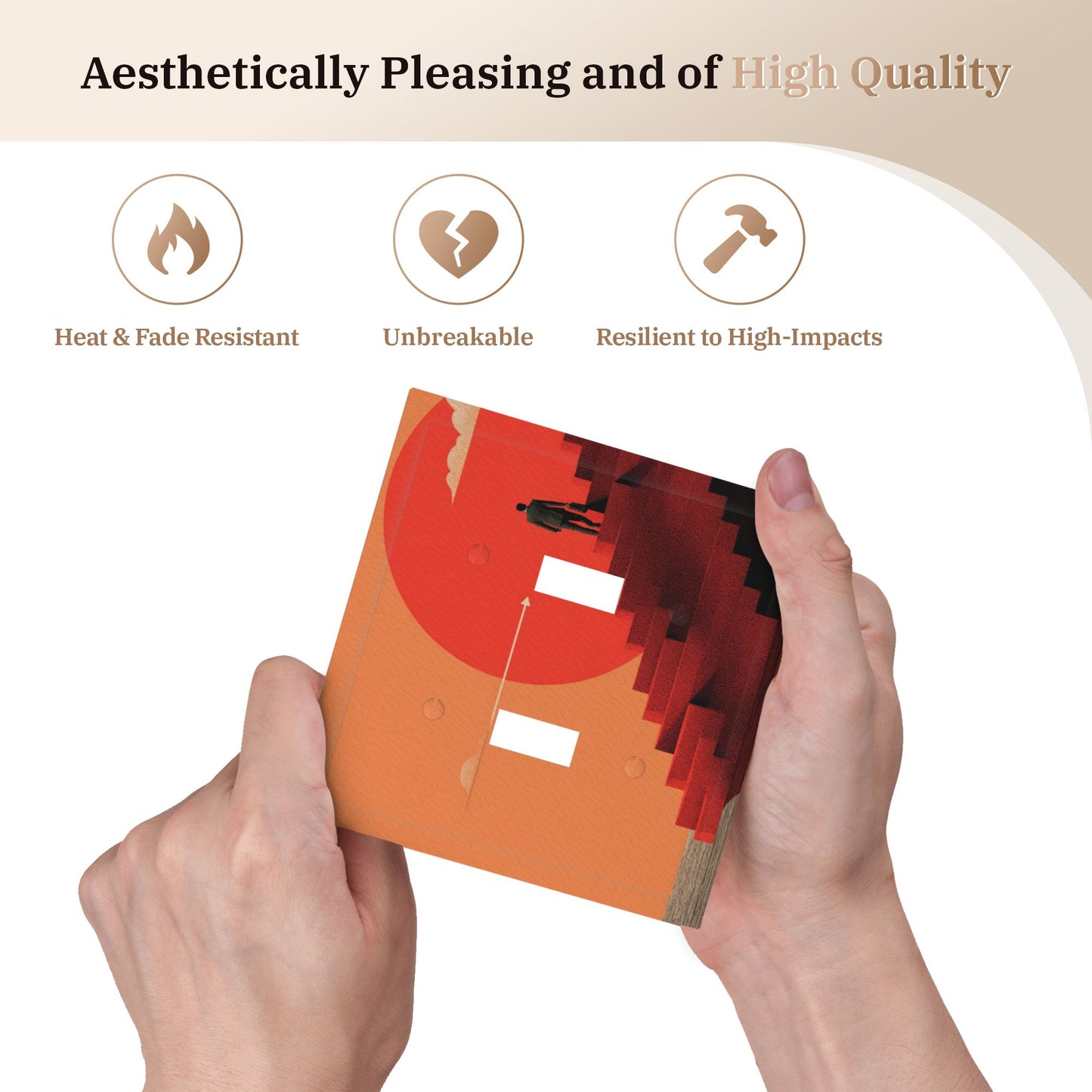 Modern Leather Texture Double Toggle Switch Plate – Red Sun Stairway Art Design