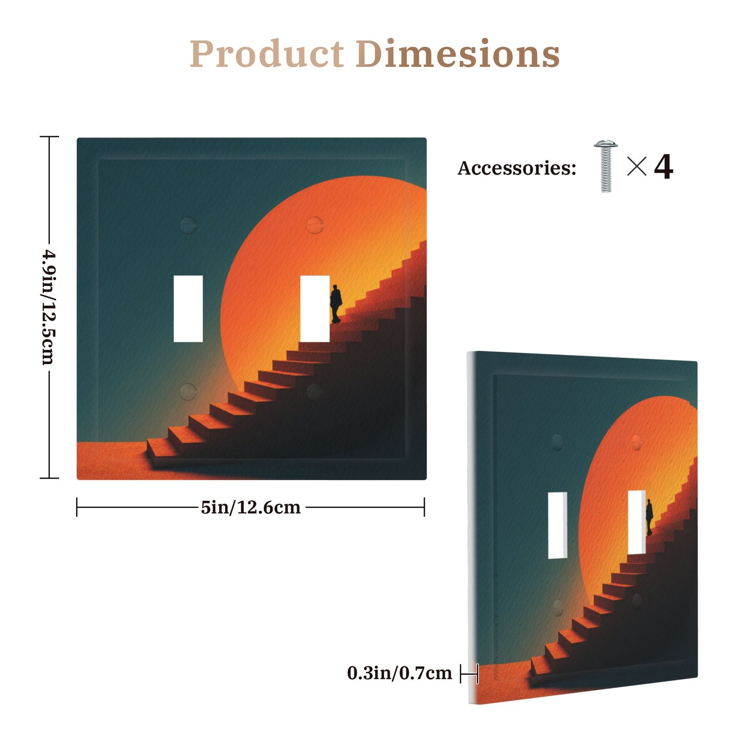 Modern Leather Texture Double Toggle Switch Plate – Sunset Stairway Art Design