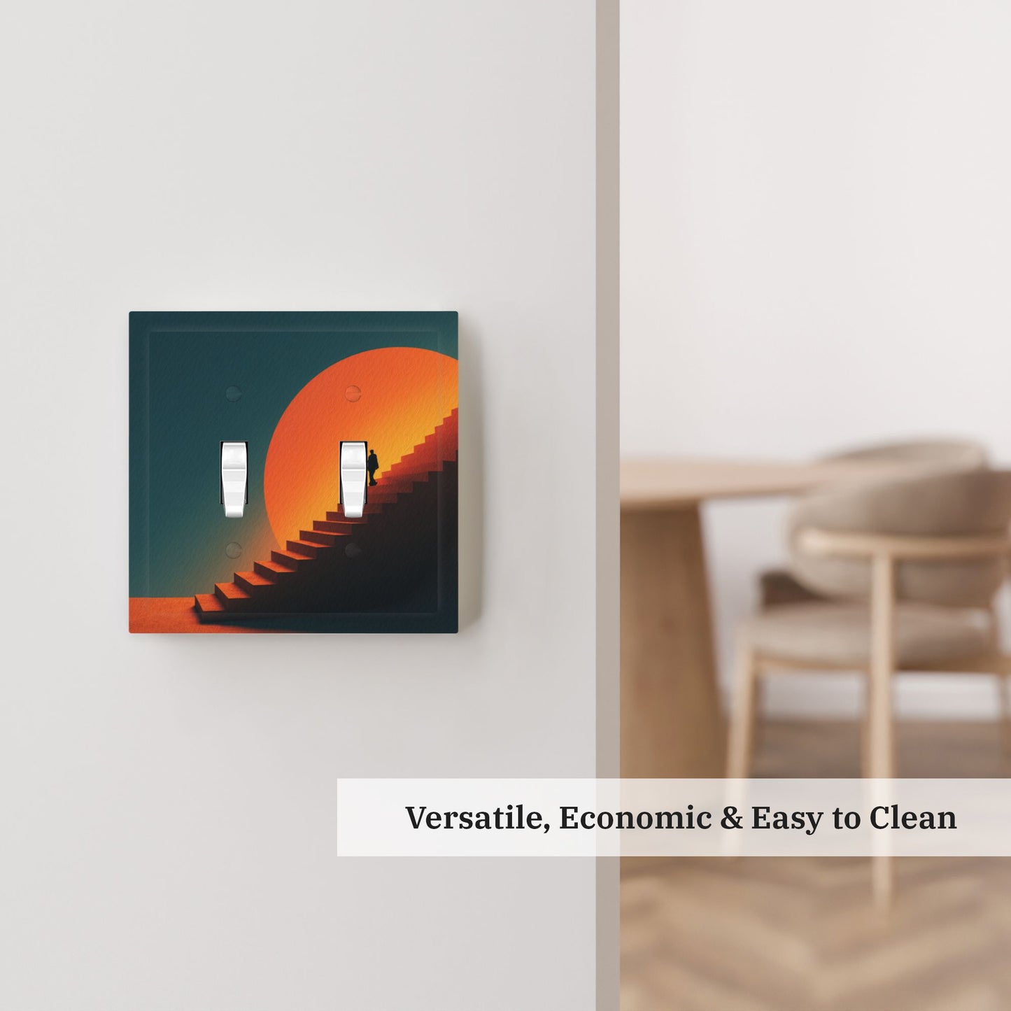 Modern Leather Texture Double Toggle Switch Plate – Sunset Stairway Art Design