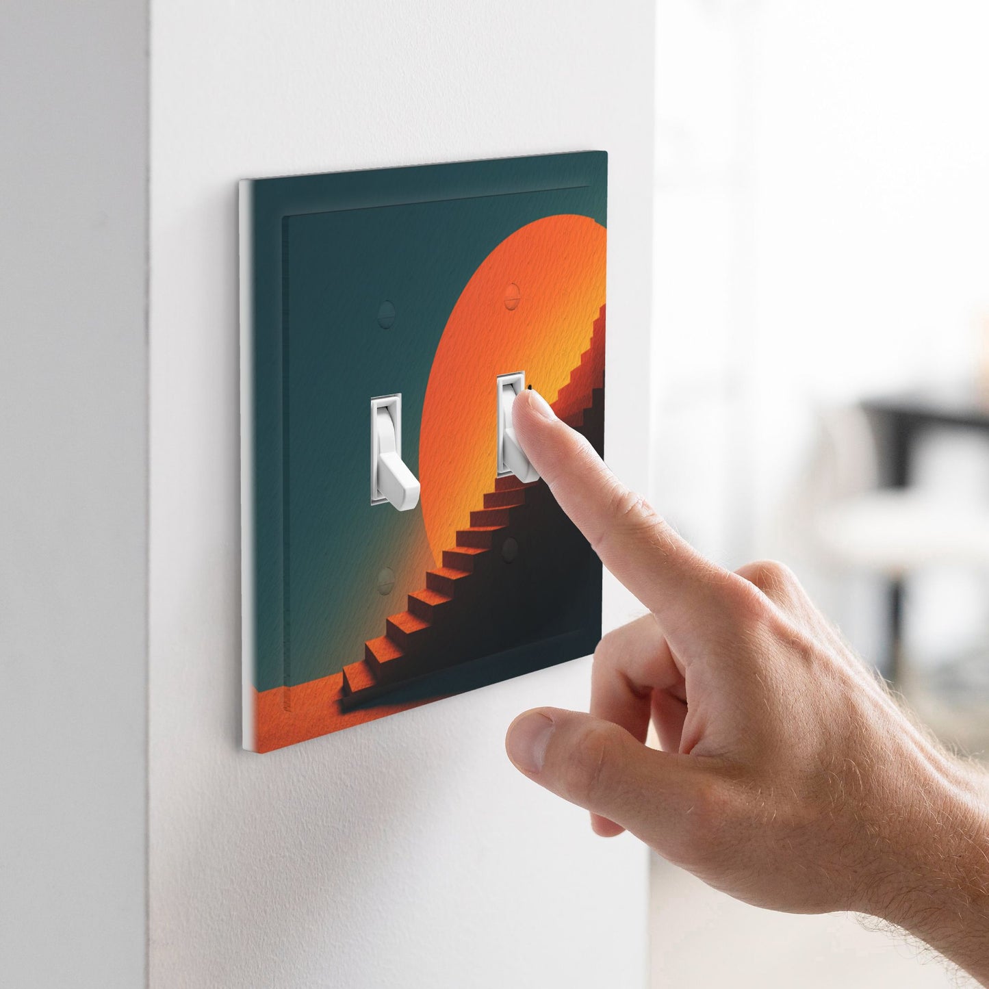 Modern Leather Texture Double Toggle Switch Plate – Sunset Stairway Art Design