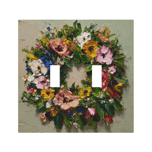 Modern Leather Texture Double Toggle Light Switch Plate – Artistic Floral Wreath Design