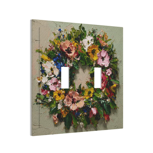 Modern Leather Texture Double Toggle Light Switch Plate – Artistic Floral Wreath Design