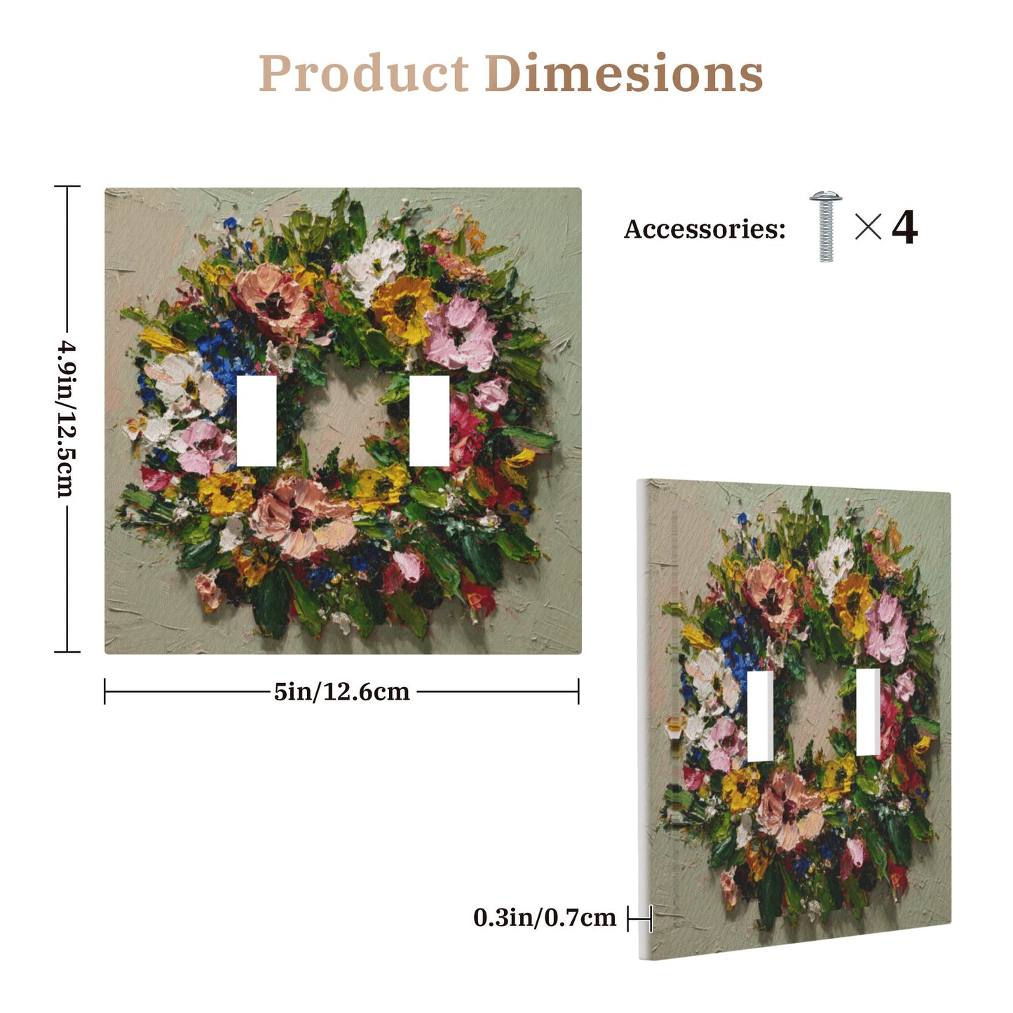 Modern Leather Texture Double Toggle Light Switch Plate – Artistic Floral Wreath Design