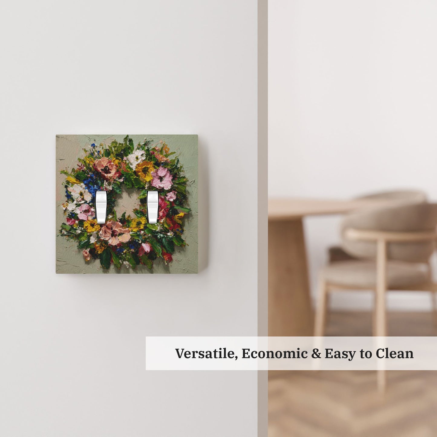 Modern Leather Texture Double Toggle Light Switch Plate – Artistic Floral Wreath Design