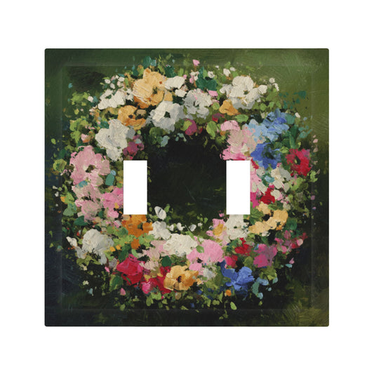 Modern Leather Texture Double Toggle Light Switch Plate – Green Floral Wreath Artistic Wall Cover