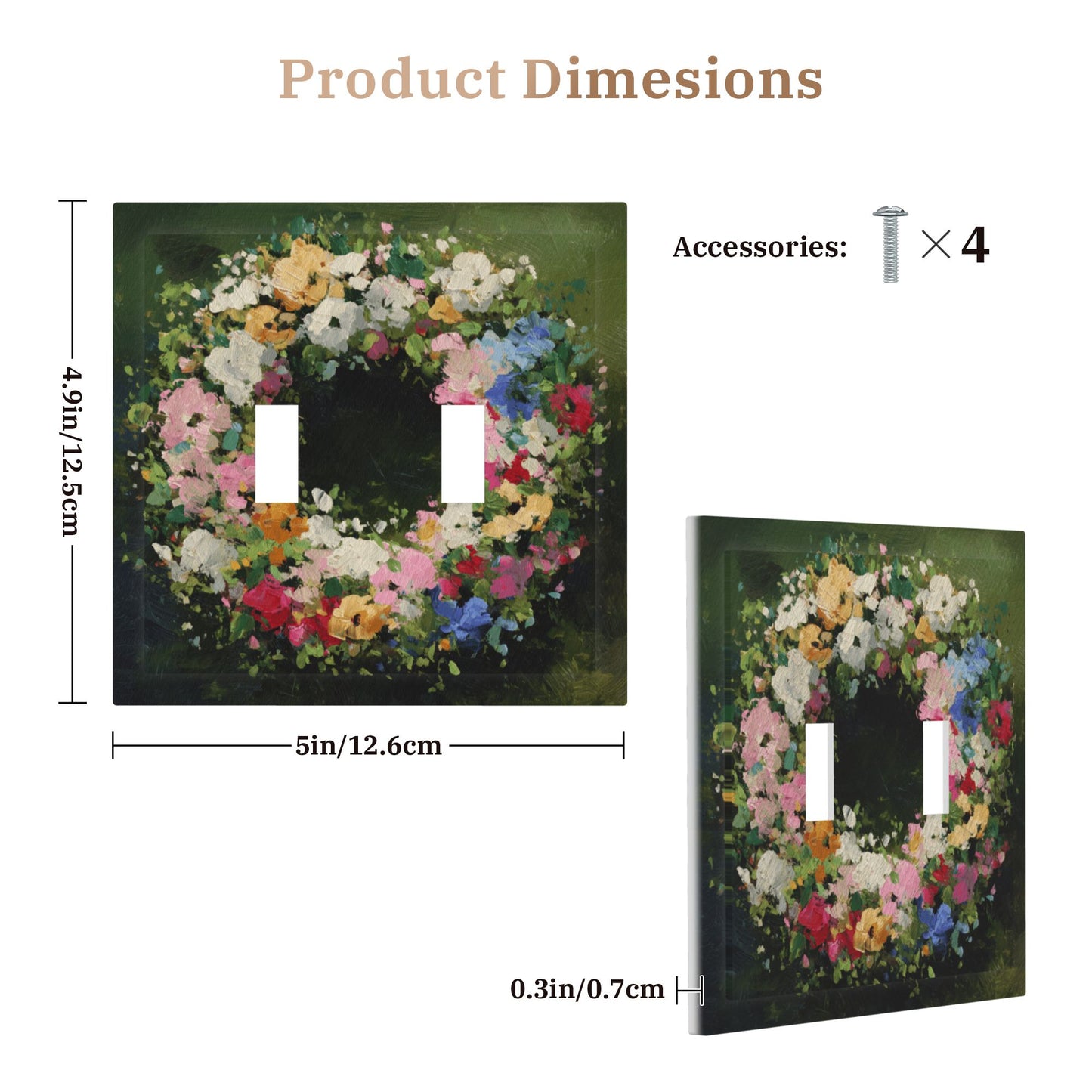 Modern Leather Texture Double Toggle Light Switch Plate – Green Floral Wreath Artistic Wall Cover