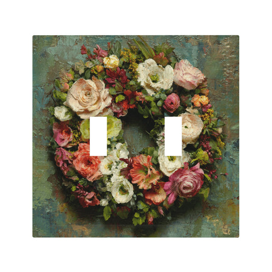 Modern Leather Texture Double Toggle Switch Plate – Vintage Floral Wreath Artistic Wall Cover