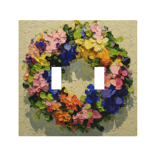 Modern Leather Texture Double Toggle Switch Plate – Colorful Floral Wreath Artistic Wall Cover
