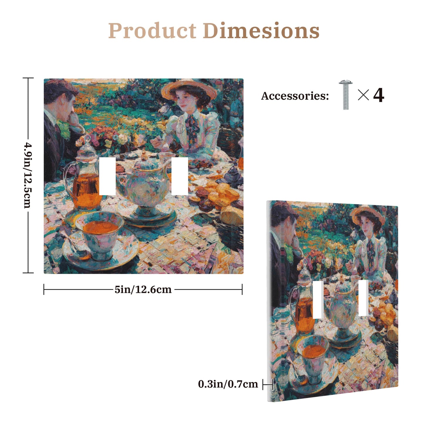 Modern Leather Texture Double Toggle Switch Plate – Artistic Garden Tea Party Oil Painting Design