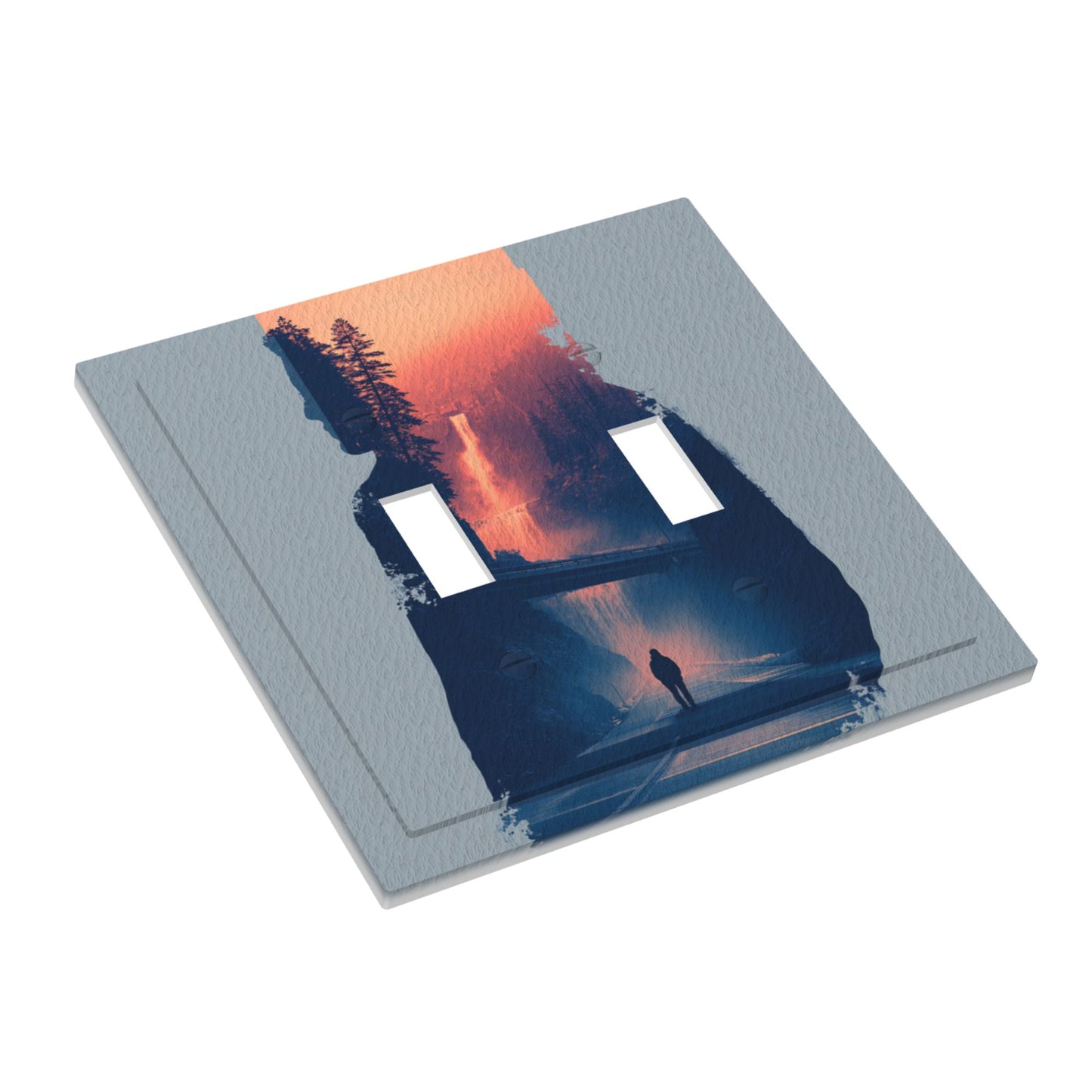 Modern Leather Texture Double Toggle Switch Plate – Abstract Nature Silhouette Art Design