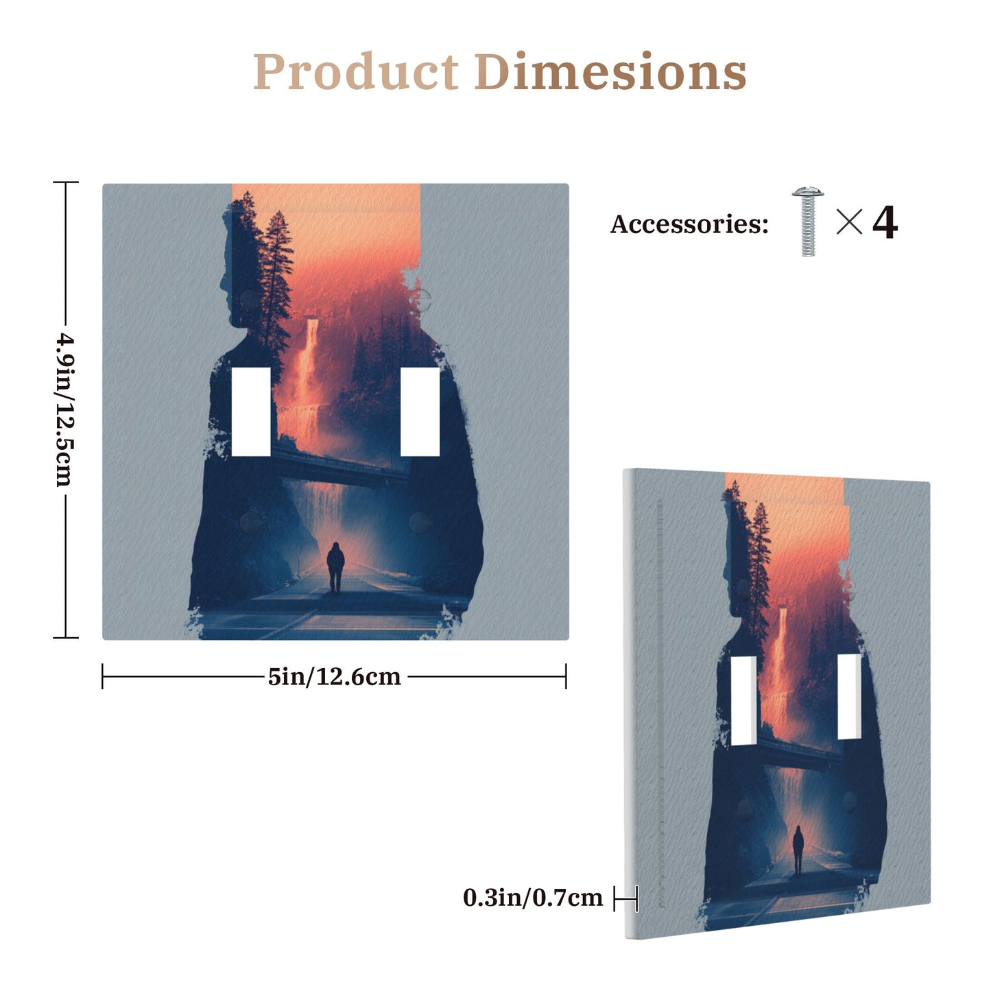 Modern Leather Texture Double Toggle Switch Plate – Abstract Nature Silhouette Art Design