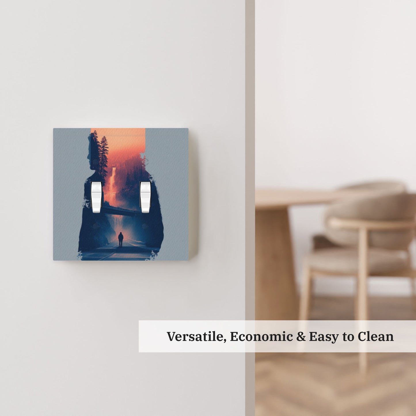 Modern Leather Texture Double Toggle Switch Plate – Abstract Nature Silhouette Art Design
