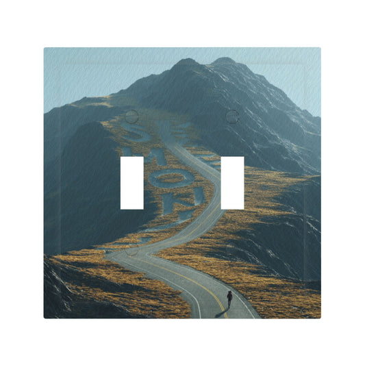 Modern Leather Texture Double Toggle Switch Plate – Winding Mountain Road & Climber Art Design