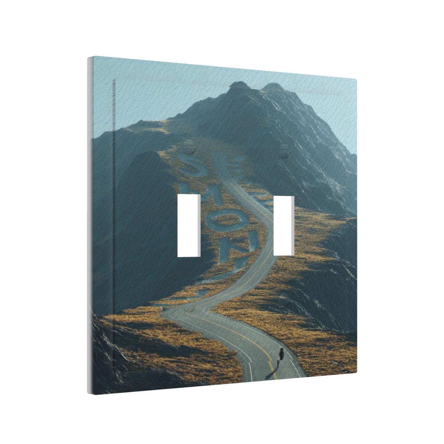Modern Leather Texture Double Toggle Switch Plate – Winding Mountain Road & Climber Art Design
