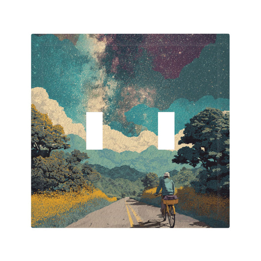 Modern Leather Texture Double Toggle Switch Plate – Starry Sky Cyclist Art Design