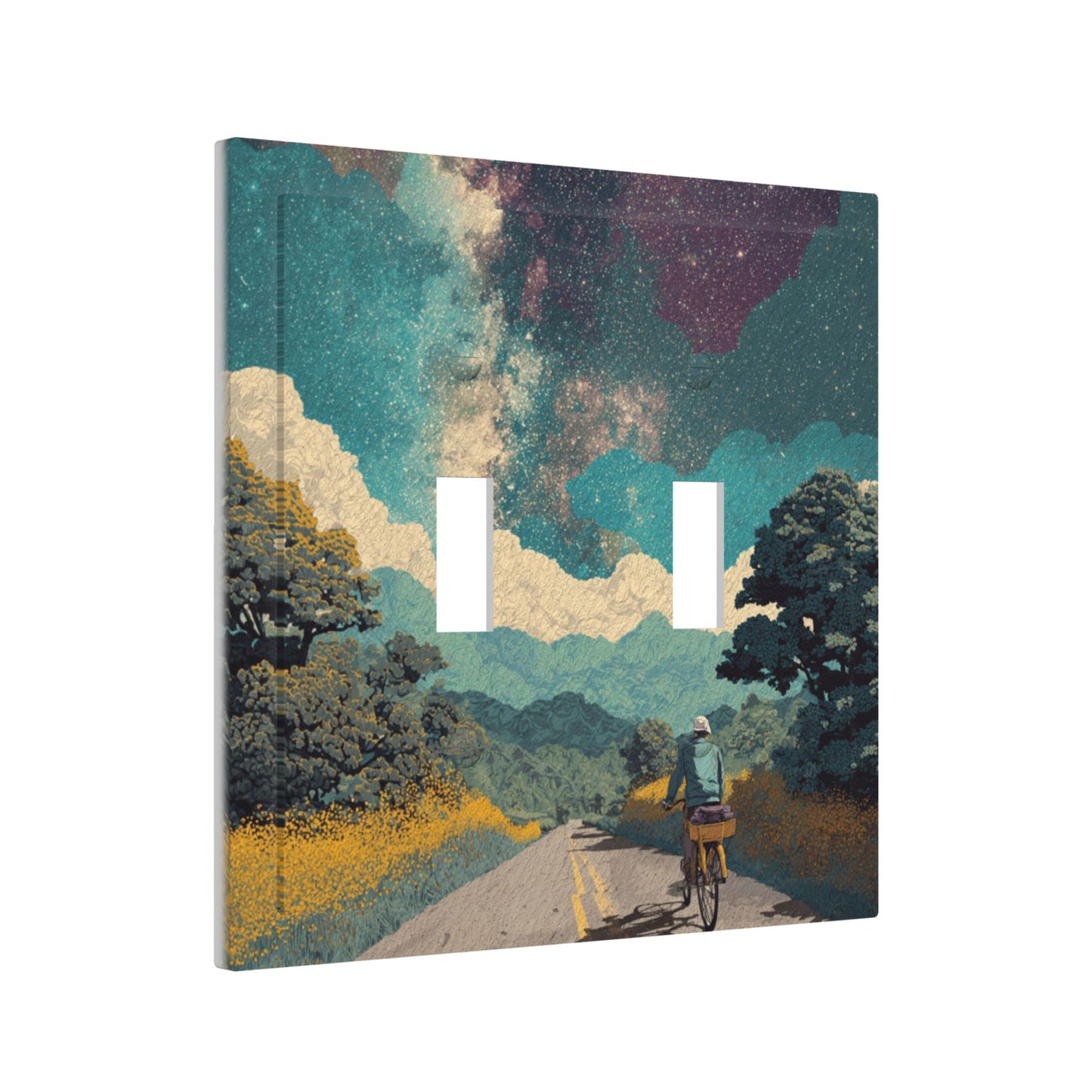 Modern Leather Texture Double Toggle Switch Plate – Starry Sky Cyclist Art Design
