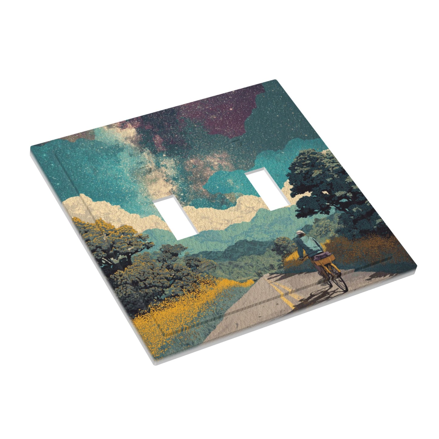 Modern Leather Texture Double Toggle Switch Plate – Starry Sky Cyclist Art Design