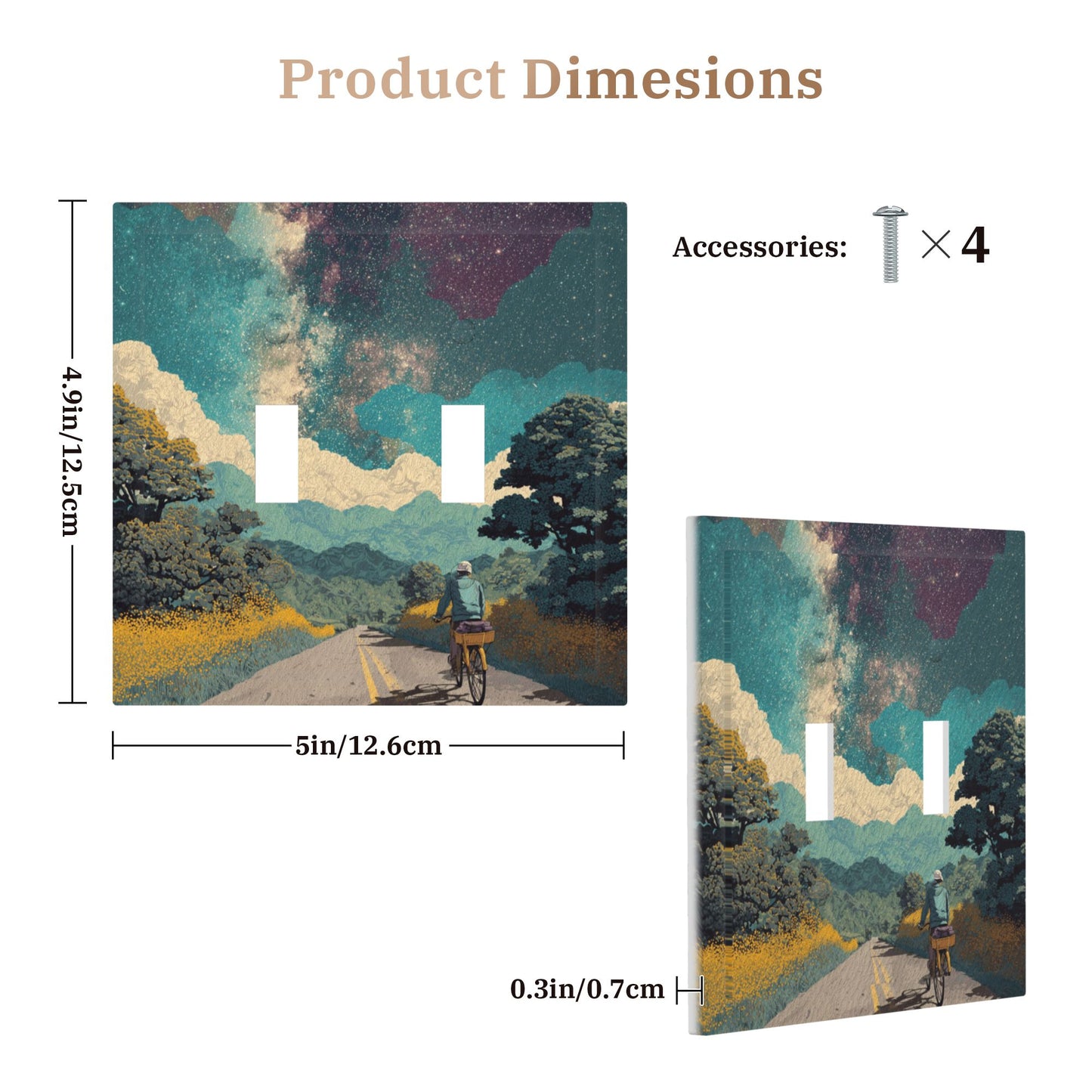 Modern Leather Texture Double Toggle Switch Plate – Starry Sky Cyclist Art Design