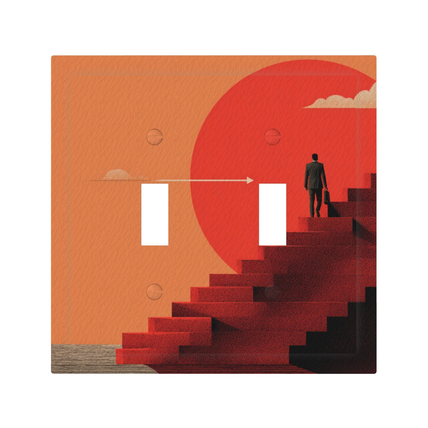 Modern Leather Texture Double Toggle Switch Plate – Red Sun Stairway Art Design