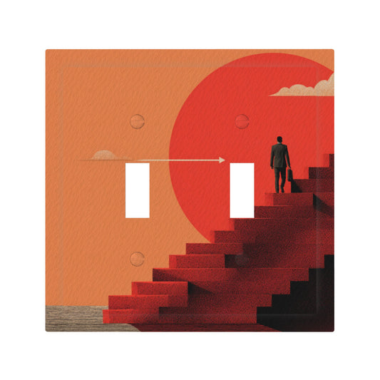 Modern Leather Texture Double Toggle Switch Plate – Red Sun Stairway Art Design