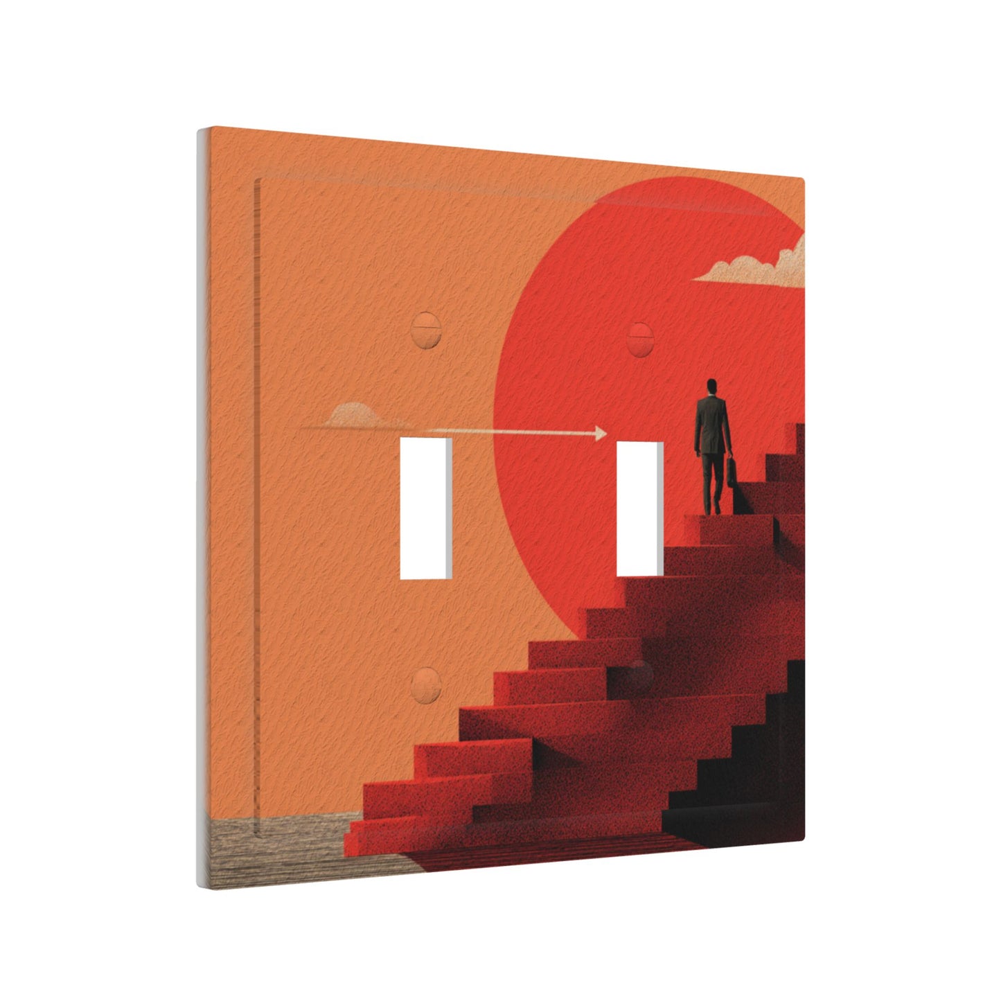 Modern Leather Texture Double Toggle Switch Plate – Red Sun Stairway Art Design
