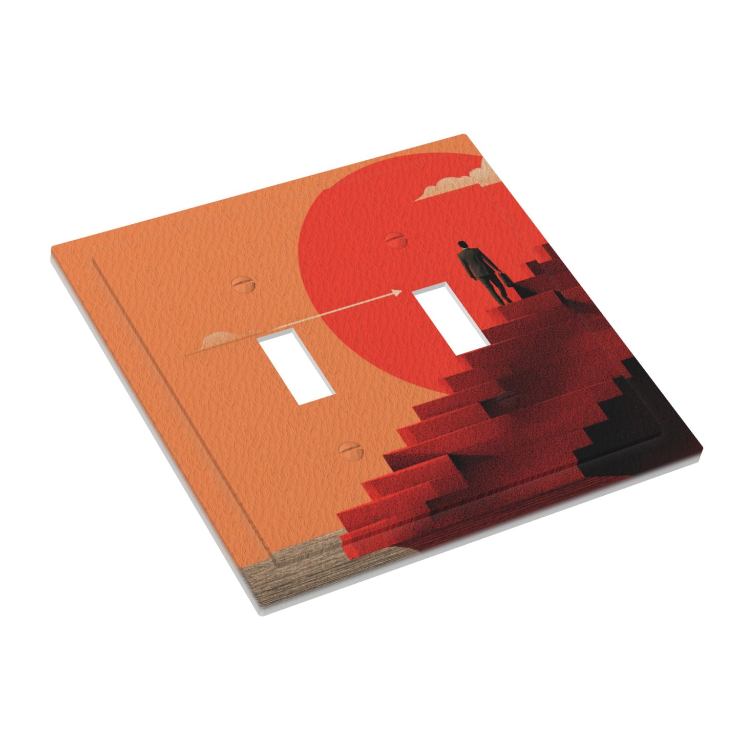 Modern Leather Texture Double Toggle Switch Plate – Red Sun Stairway Art Design