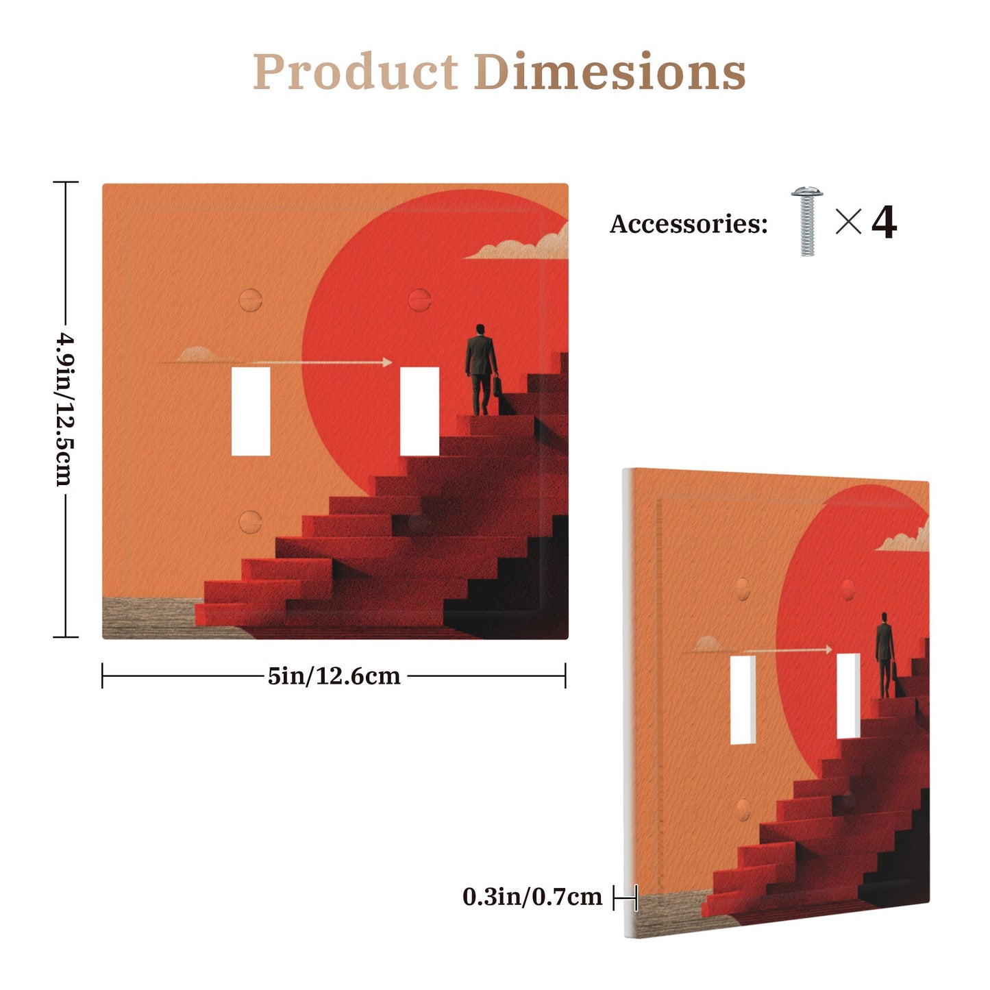Modern Leather Texture Double Toggle Switch Plate – Red Sun Stairway Art Design