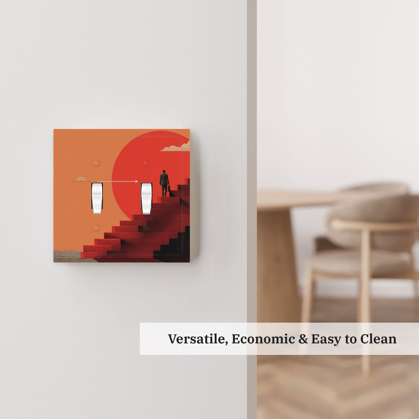 Modern Leather Texture Double Toggle Switch Plate – Red Sun Stairway Art Design