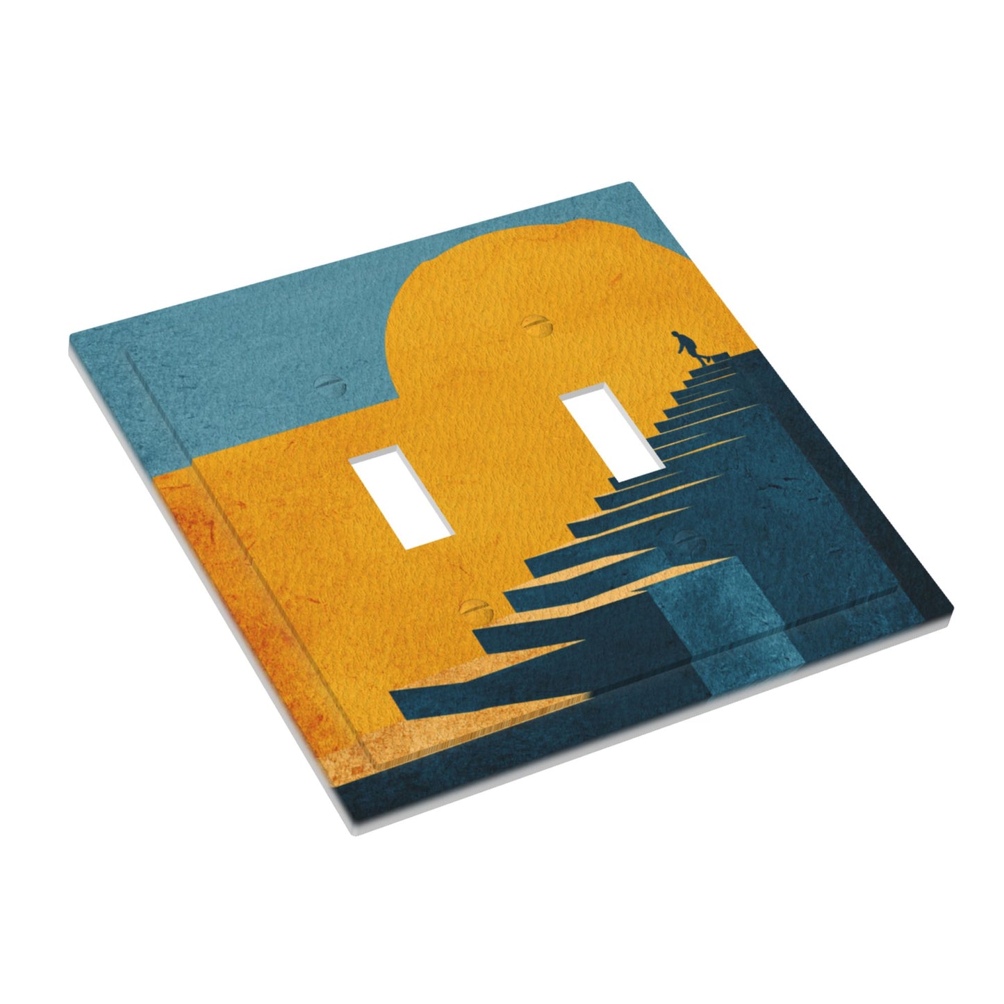 Modern Leather Texture Double Toggle Switch Plate – Dusk Stairway Art Design