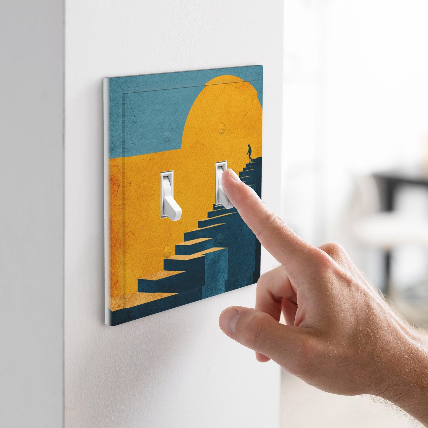 Modern Leather Texture Double Toggle Switch Plate – Dusk Stairway Art Design