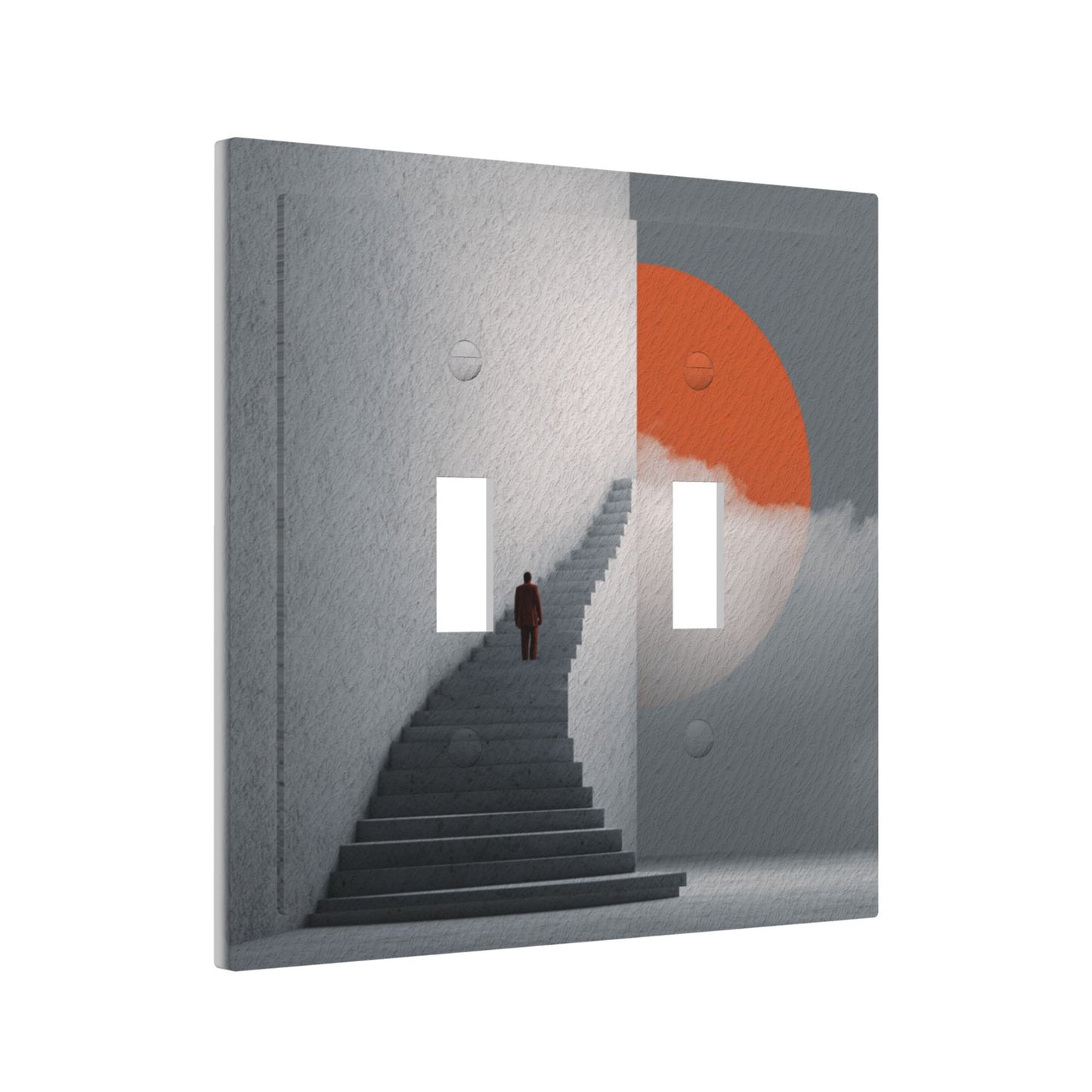 Modern Leather Texture Double Toggle Switch Plate – Gray Stairway Art Design