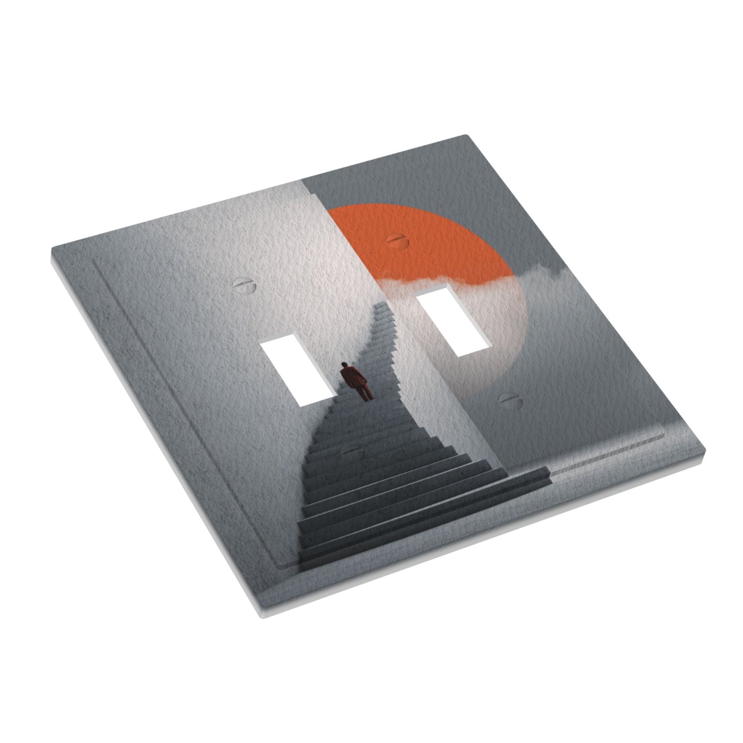 Modern Leather Texture Double Toggle Switch Plate – Gray Stairway Art Design