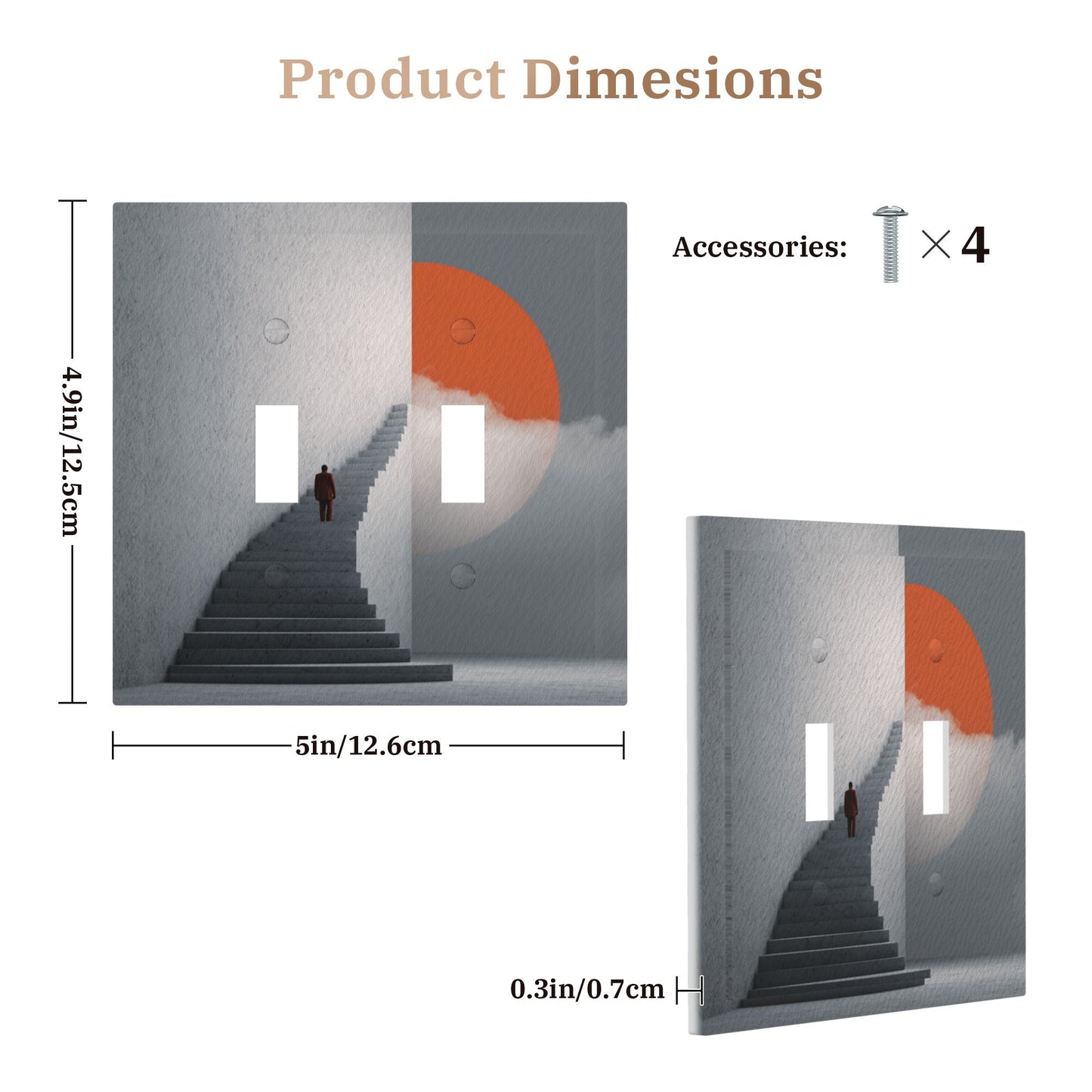 Modern Leather Texture Double Toggle Switch Plate – Gray Stairway Art Design