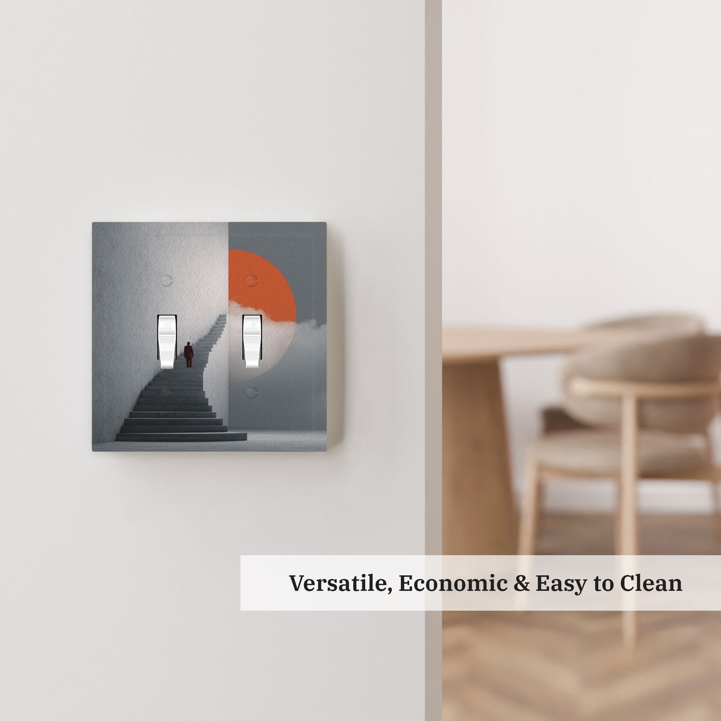 Modern Leather Texture Double Toggle Switch Plate – Gray Stairway Art Design