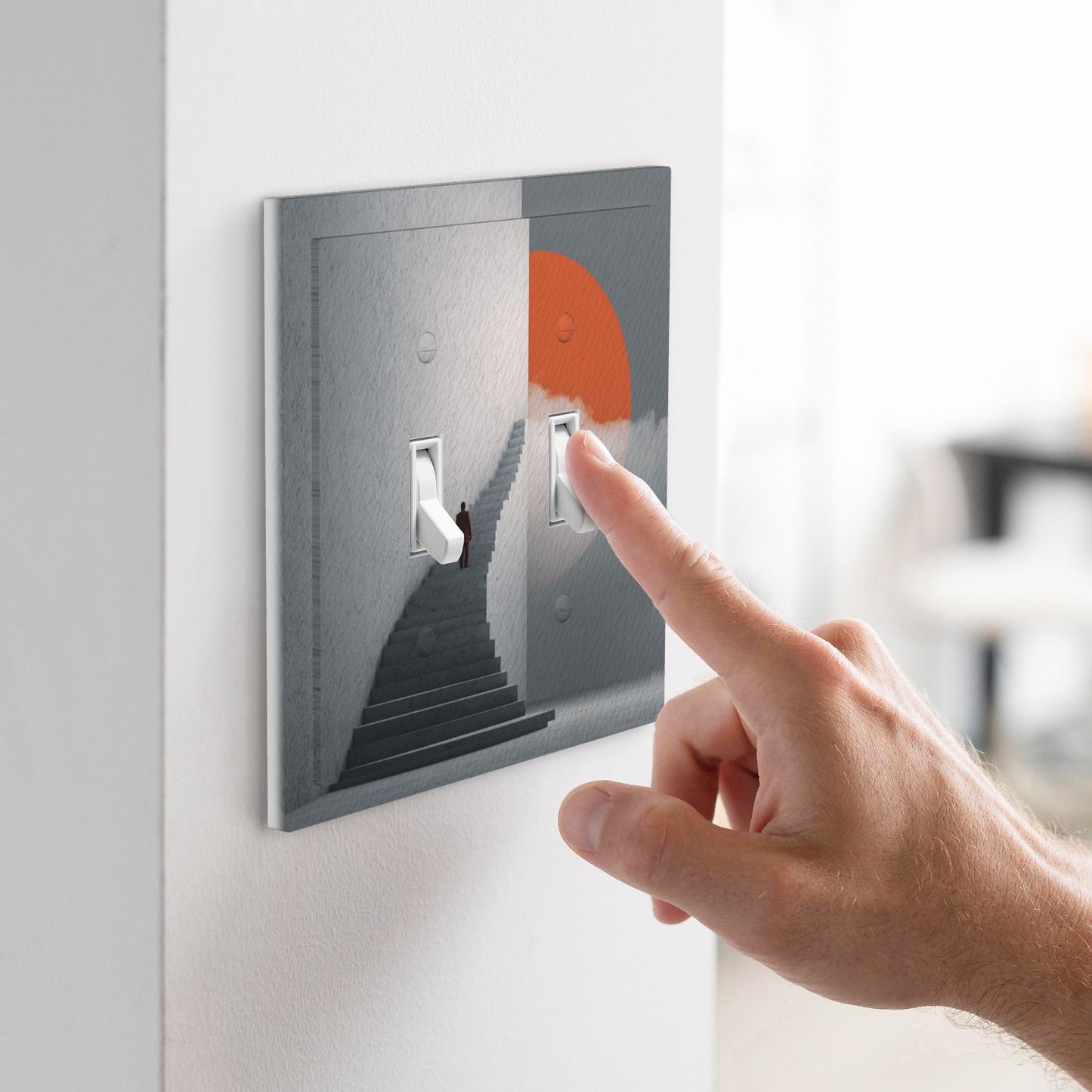 Modern Leather Texture Double Toggle Switch Plate – Gray Stairway Art Design